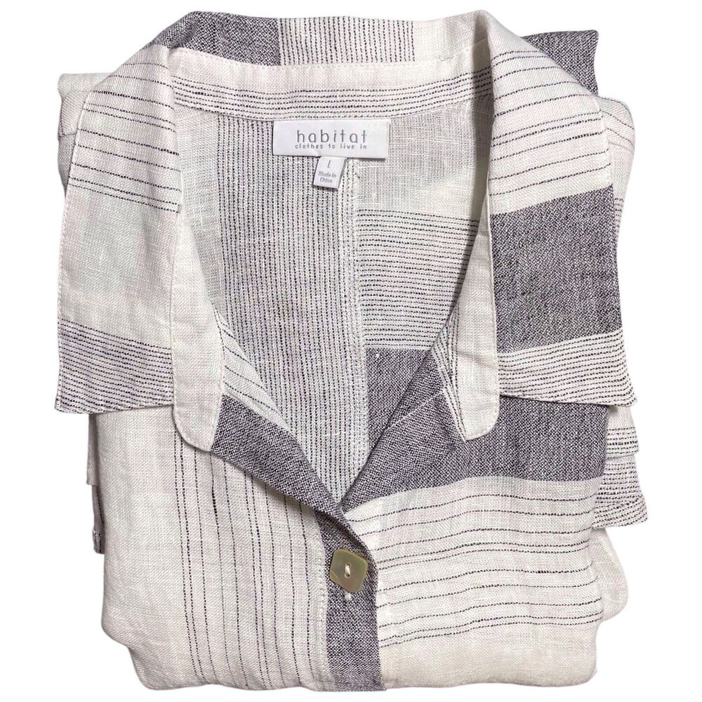 Habitat Linen Striped Lagenlook Top Blouse Relaxed Fit Size Large NWT - Picture 16 of 16